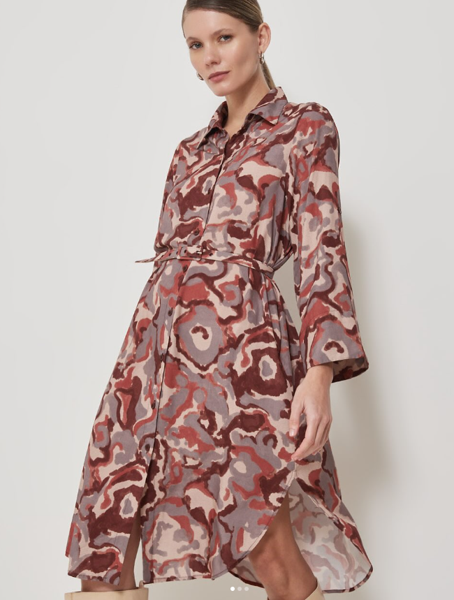 Chemise de algodão com estampa marmorizada em terracota e cinza